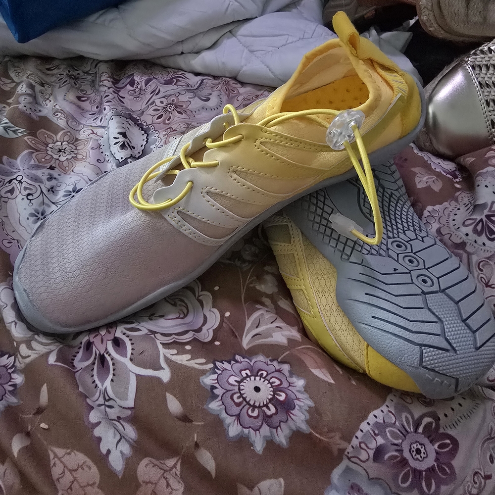 Yellow and Gray Women's Athletic Shoes